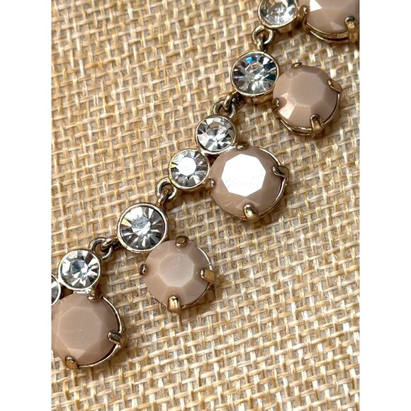 J.Crew Gold-Tone Necklace With Neutral Beige Gems & Clear Crystals 18-20 Inches - Picture 9 of 13